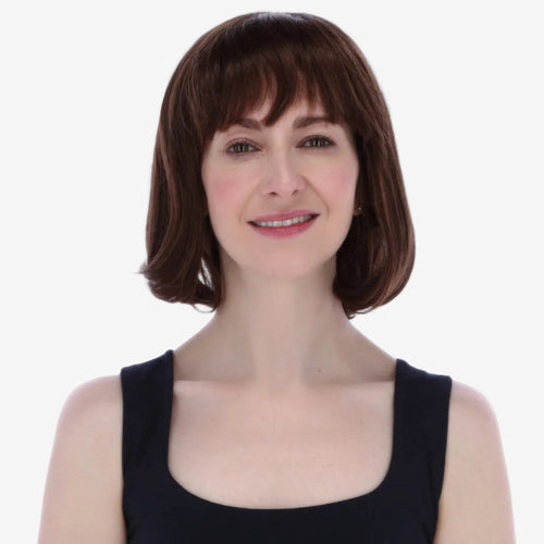 Nina, peluca de cabello natural corte bob largo con flequillo lateral
