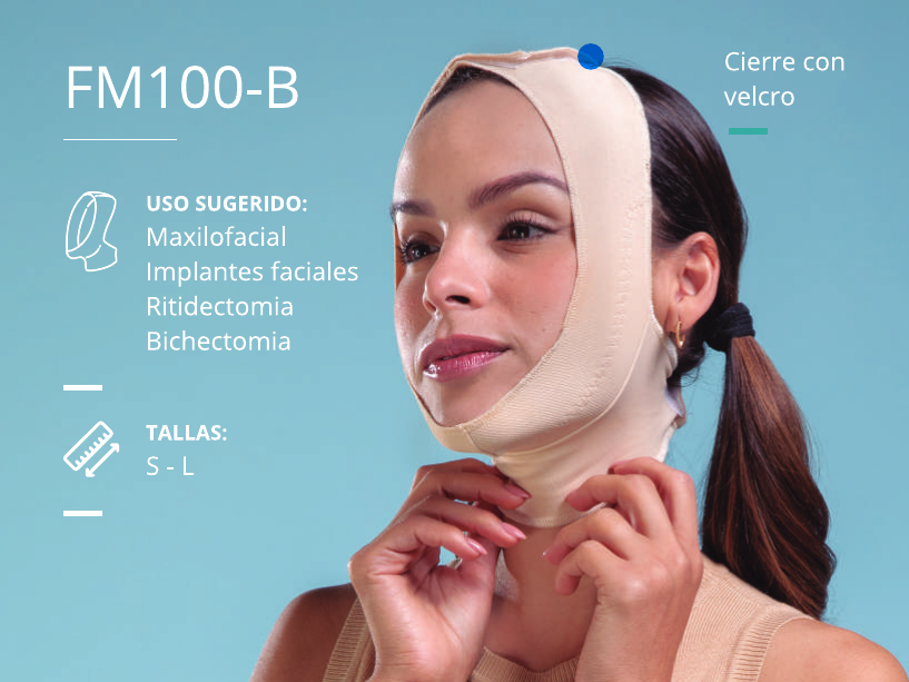 Máscara facial cerrada, cuello medio, post lipoplastía de mentón, implantes faciales, ritidectomía,  maxilofacial