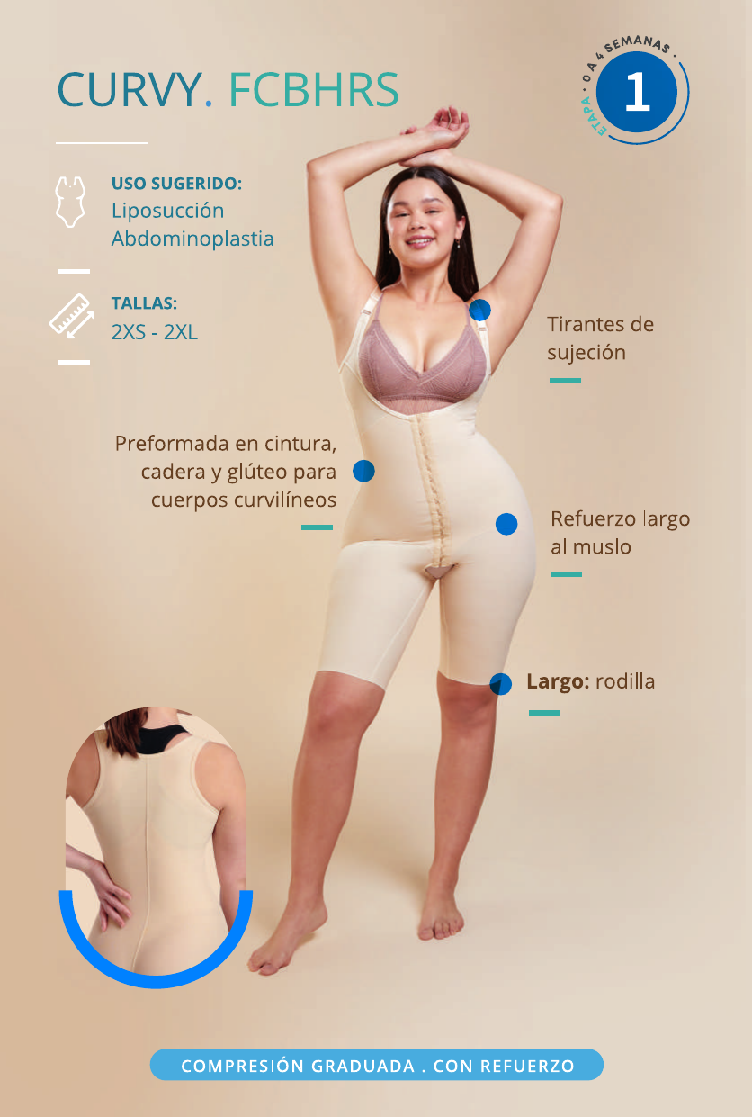 Curvy, faja post operatoria femenina, ideal para mantener una cintura más pequeña y caderas y muslos más anchos