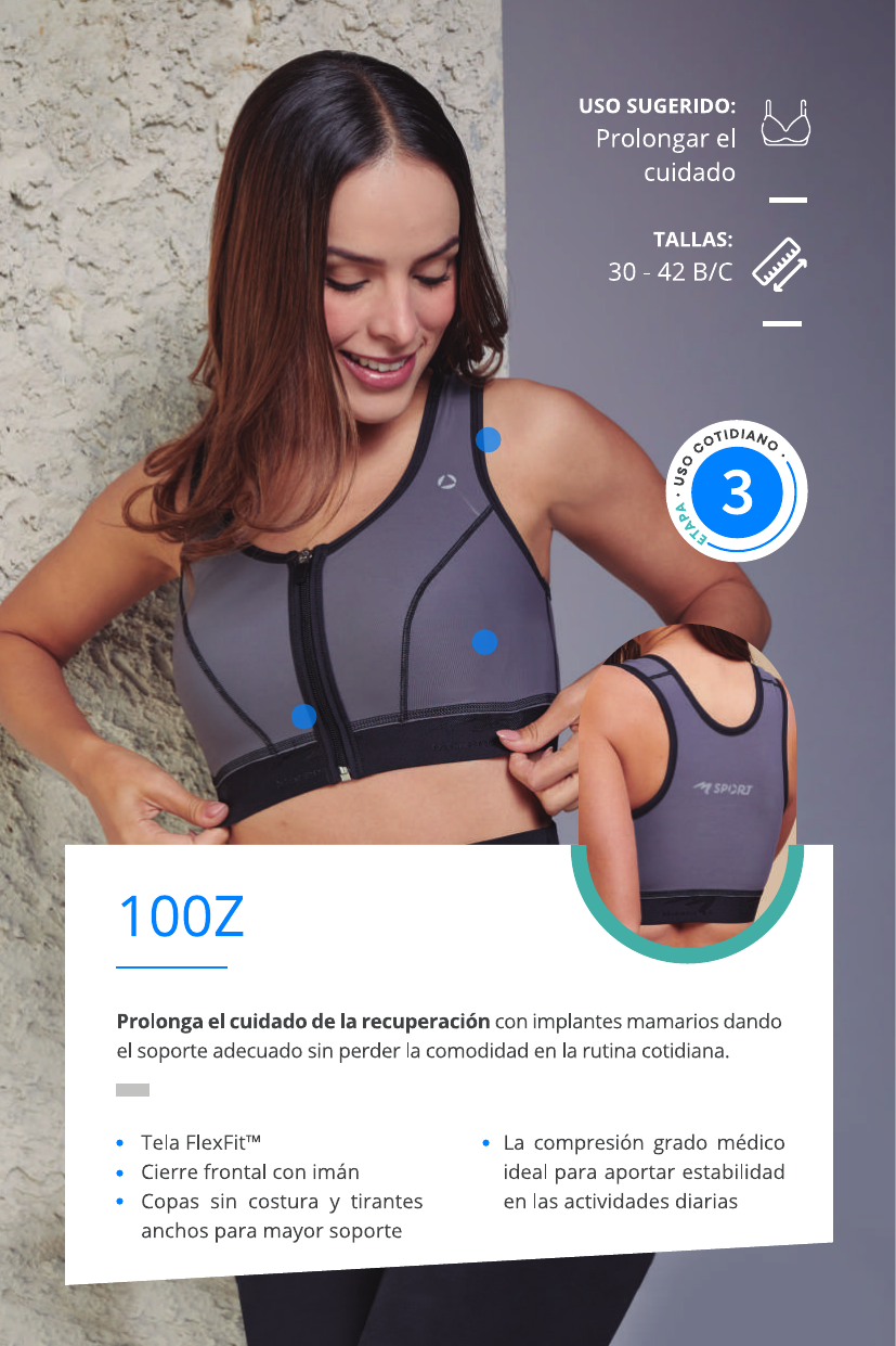 Sport bra gris con cierre y compresión grado médico