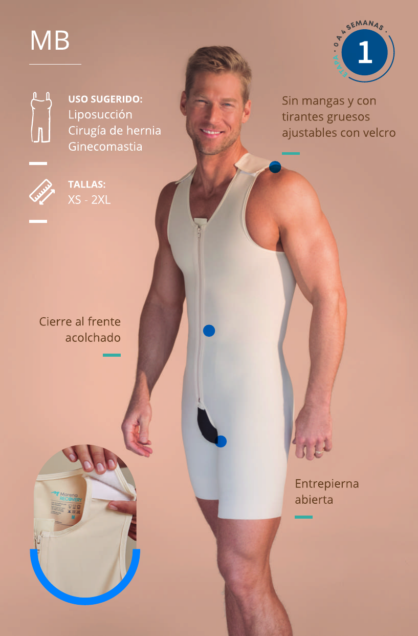 Faja post operatoria masculina con cierre, liposucción, ginecomastia, cirugía de hernia