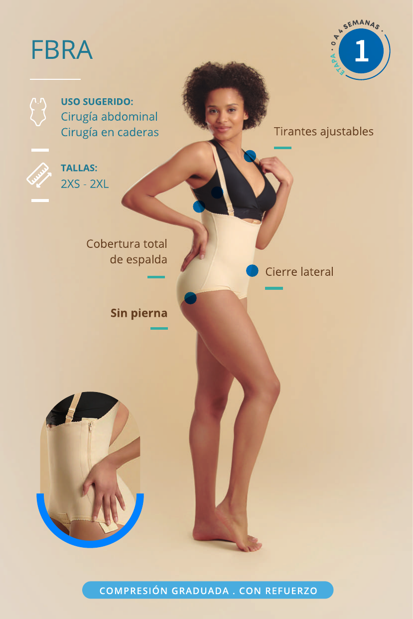 Faja post operatoria femenina sin pierna con tirantes, liposucción y abdominoplastía