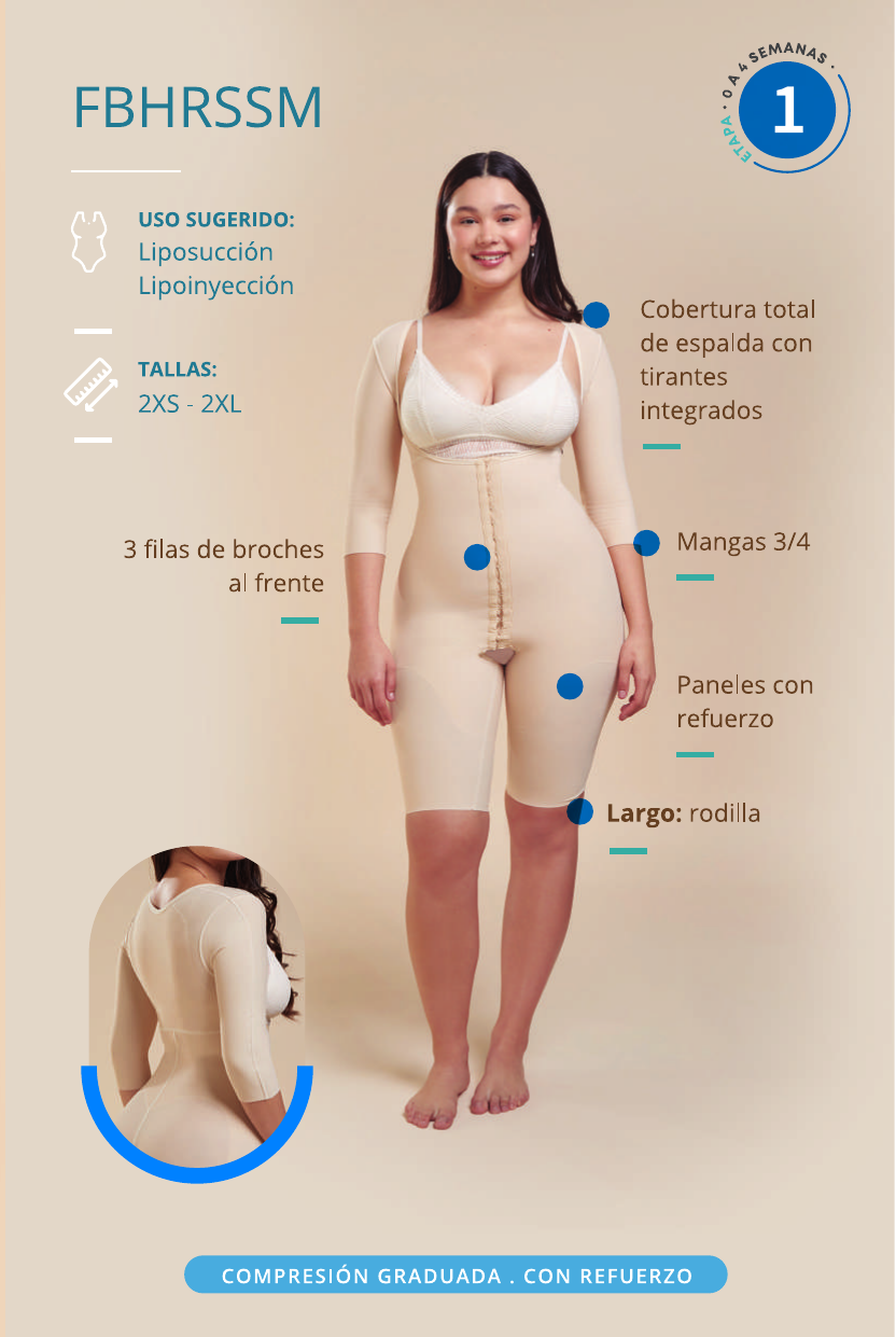 Faja post operatoria femenina de cuerpo completo con broches, abdominoplastia/lipo-inyección