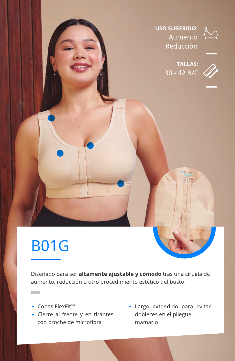 Brasier post operatorio, aumento mamario, mastopexia o reconstrucción.