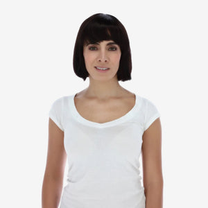 Nina, peluca de cabello natural corte bob largo con flequillo lateral