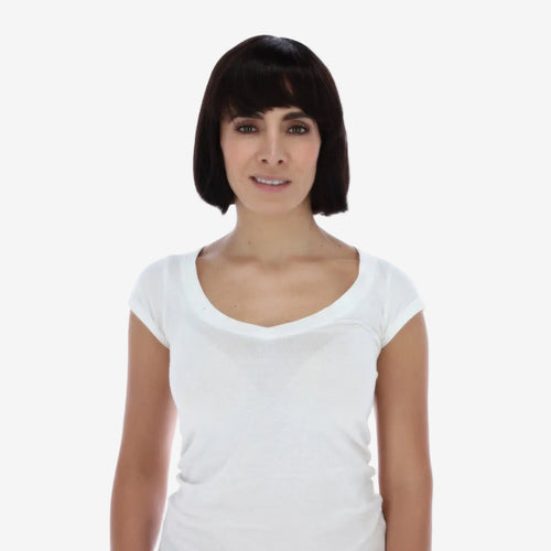 Nina, peluca de cabello natural corte bob largo con flequillo lateral