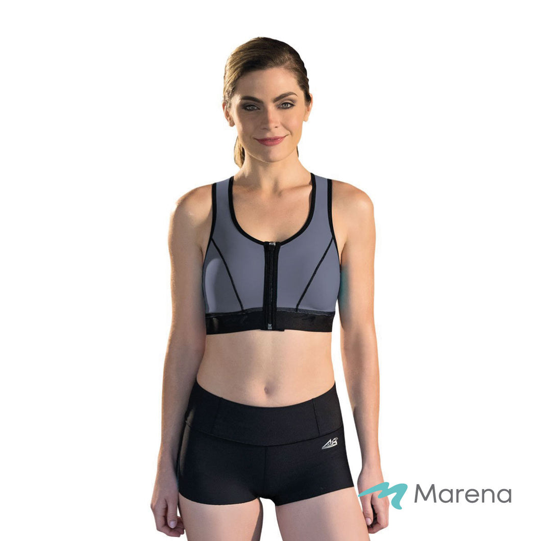 Sport bra gris con cierre y compresión grado médico